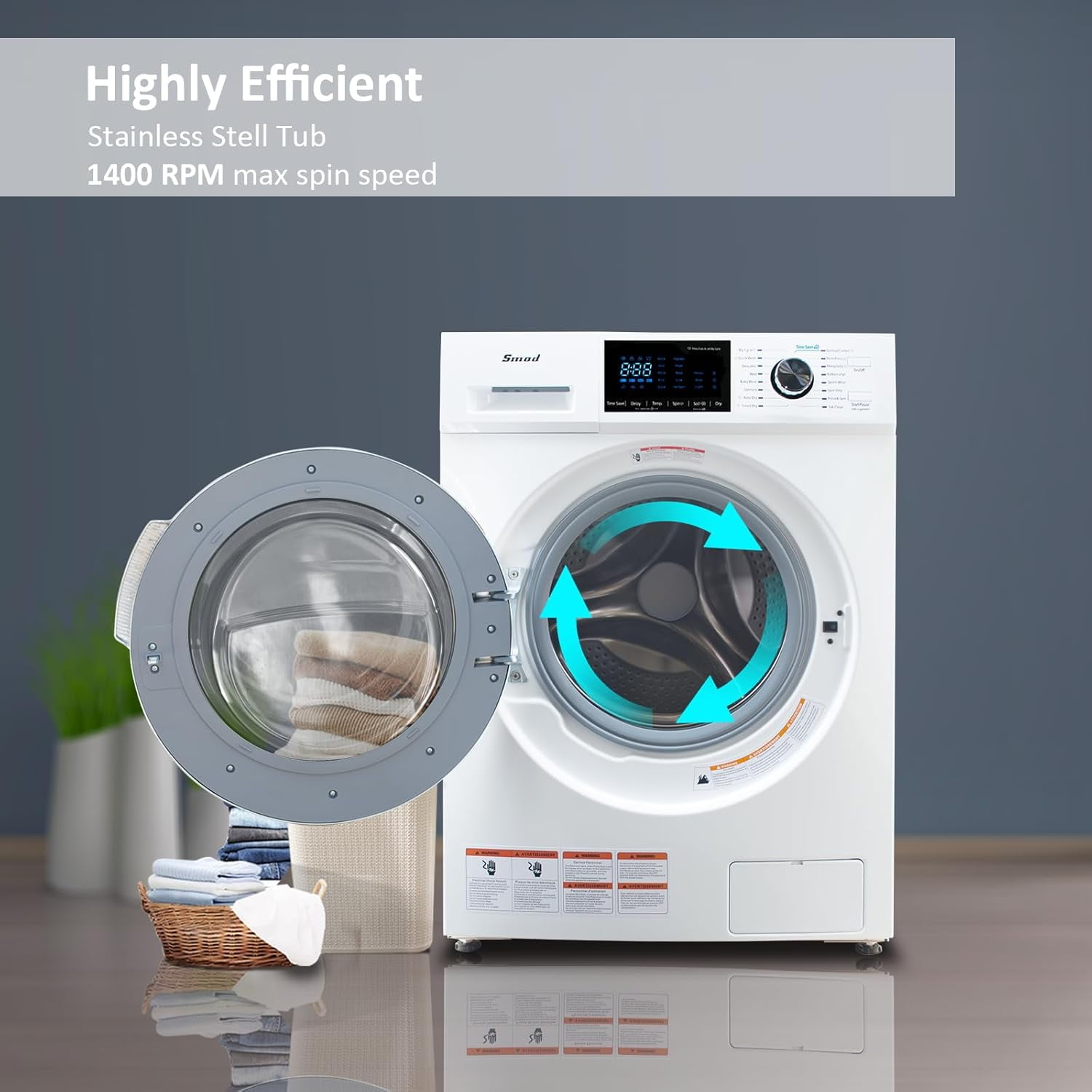 Smad Washer and Dryer Combo 24" 2.7 Cu ft 26 lbs Washer and Dryer Ventless LED Display16 Cycles