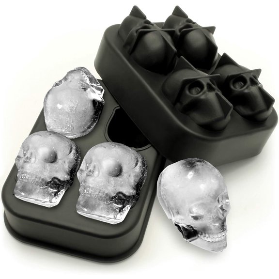 Smad four holes Ice Cube Trays 3D Skull Food-Grade Silicone Mold Maker Whiskey Cocktails Easy-Release BPA Free for Party
