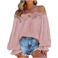thumbnail image 1 of Gswybco Ruffle Trim Off Shoulder Top for Women One Shoulder Flounce Long Sleeve Ruched Loose Dressy Casual Shirred Blouse Party Tops Shirt, 1 of 7