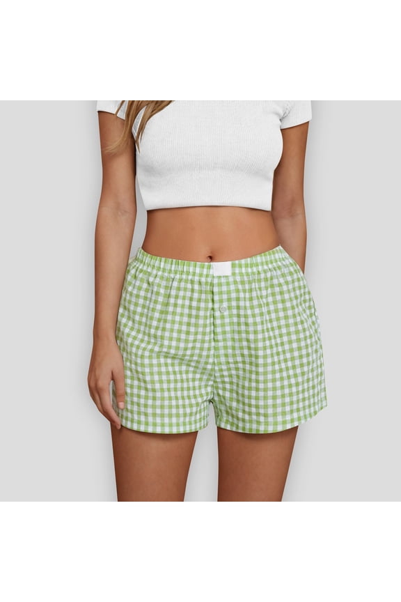 Summer Boxer Shorts for Women Cotton Button Pajama Sleep Plaid Shorts Beach Bottoms Shorts Y2K Lounge Shorts