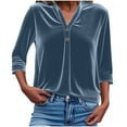 thumbnail image 1 of Smaickrr Summer Velvet Tops for Women 3/4 Sleeve Lapel Buttons V Neck Solid Pleated Front Button Down Blouses Dressy Casual Tunic Tops Plus Size Velvet Shirt for Women Work, 1 of 7