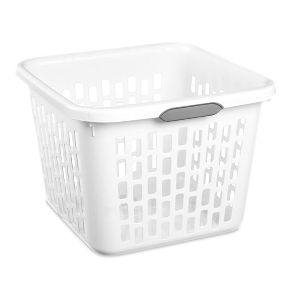 Small 1.5 Bushel Square Plastic Laundry Basket with 2 Comfort Grip Handles, White