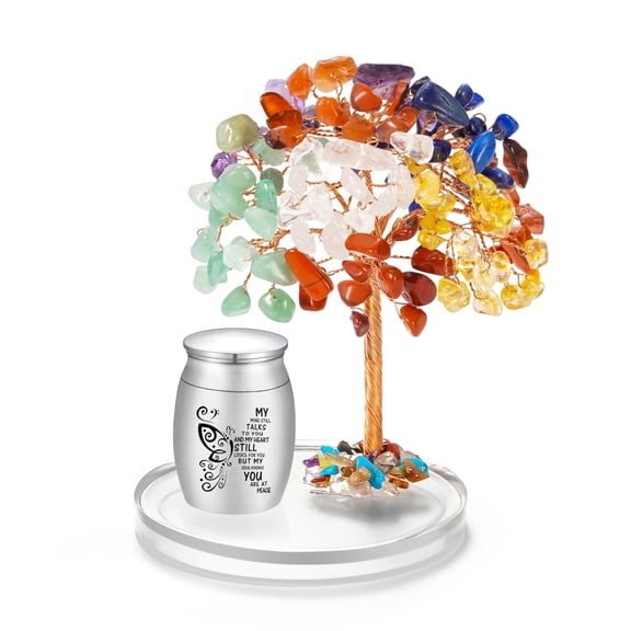 Small 1.57 Inch Tiny Urn for Human Ashes Stainless Steel Keepsake Urn, Mini Urn for Ashes with Colorful Crystal Tree Decoration, Butterfly Small Sharing Urn for Women Men - My Mind Still Talks to You