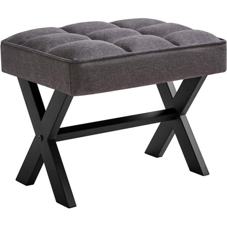 Small 12" H Footrest, Square Linen Foot Stool with Metal X-Leg, Multi-Use as Small Side Table, Step Stool for Living Room, Bedroom, Entryway, Office, Dark Gray WBD011G