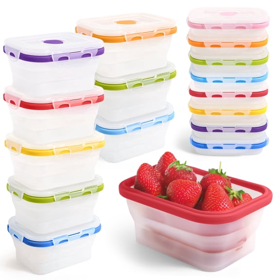 Small 12oz Collapsible Silicone Food Container (1.5 Cups) Set of 8, Compact Lunch, Snack & Leftover Storage, BPA-Free