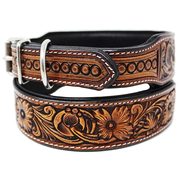 Small 13''- 17'' Cow Leather USA Challenger Western Tooled Puppy Dog Collar 60FK12