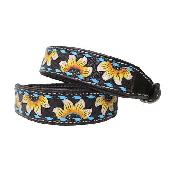Small 13''- 17'' Hand Tooled Floral Padded Leather Beaded Dog Collar Floral Hand Tooled 60HR16