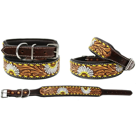 Small 13''- 17'' Padded Leather Dog Collar Floral Hand Tooled 60HR06