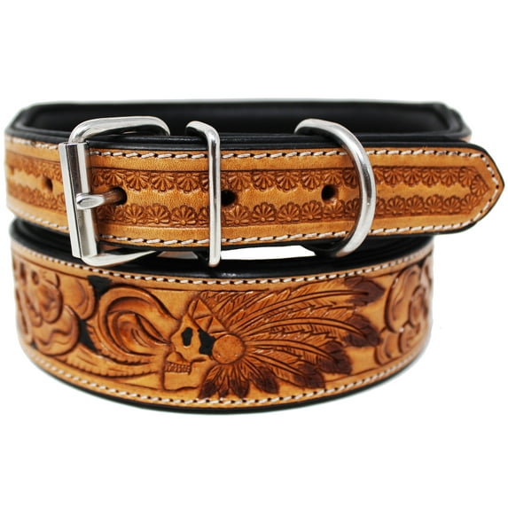 Small 13''- 17'' Padded Leather Dog Collar Heavy Duty Floral Tooled 60FK15