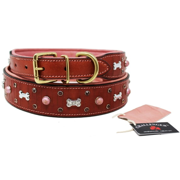Small 13''- 17'' Soft Genuine Leather Beaded Padded Dog Puppy Collar 60AA219PK