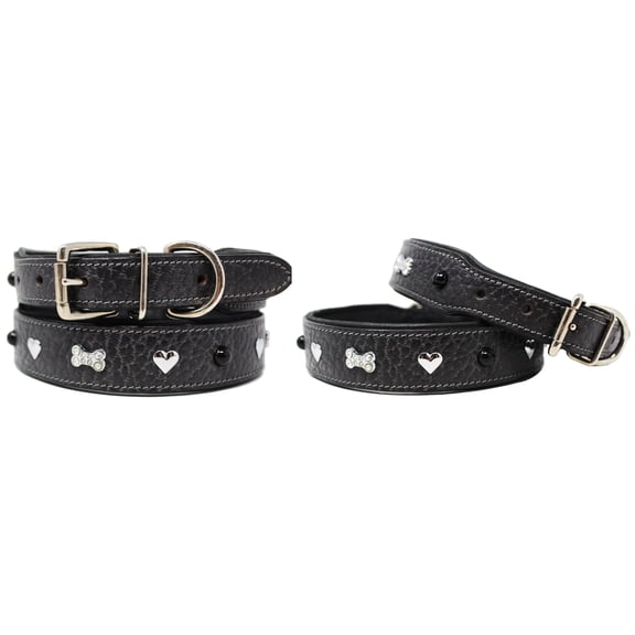 Small 13''- 17'' Soft Genuine Leather Padded Dog Puppy Collar  60AA264GY