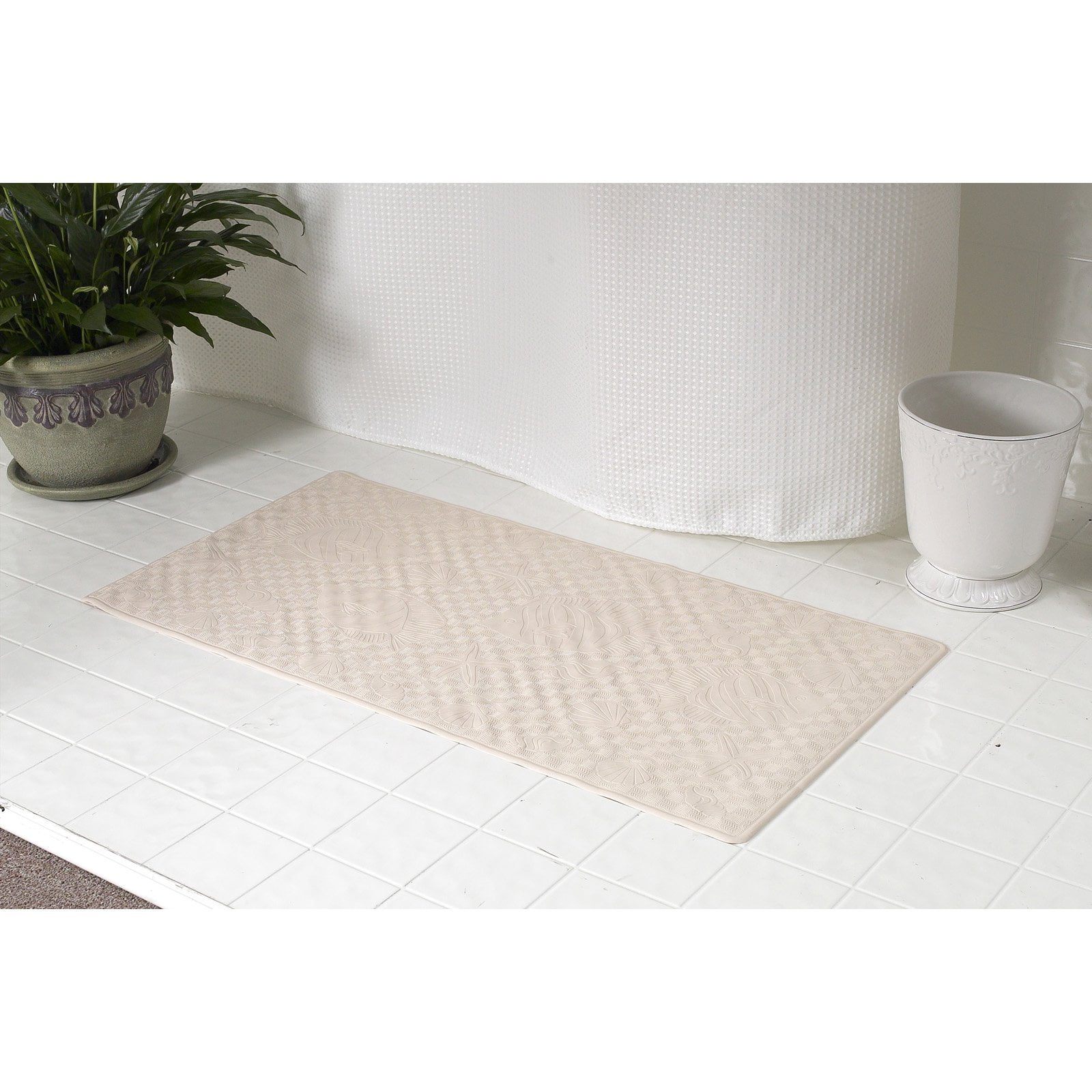 Small 13 x 20 Slip Resistant Rubber Bath Tub Mat in Bone