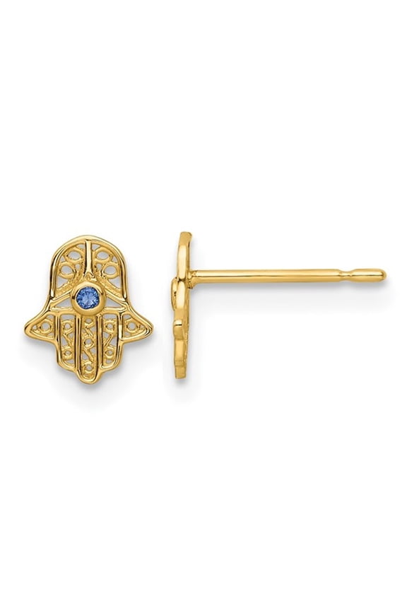 Gem & Harmony Small 14K Yellow Gold Hamsa Charm Post Earrings for Women
