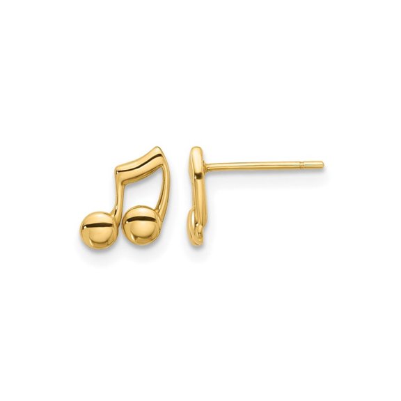 Gem & Harmony Small 14K Yellow Gold Music Notes Charm Post Earrings for Women