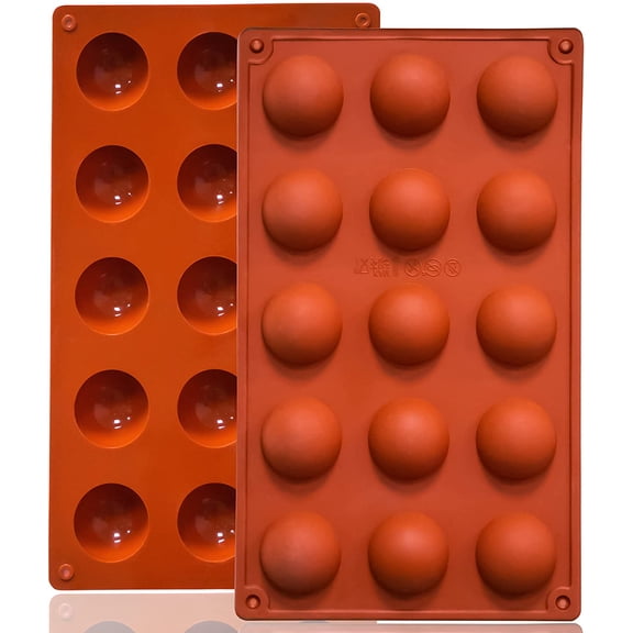 Small 15-Cavity Semi Sphere Silicone Molds Non-Stick,2 Packs Half Sphere Silicone Baking Molds for Making Jelly, Chocolates and Cake