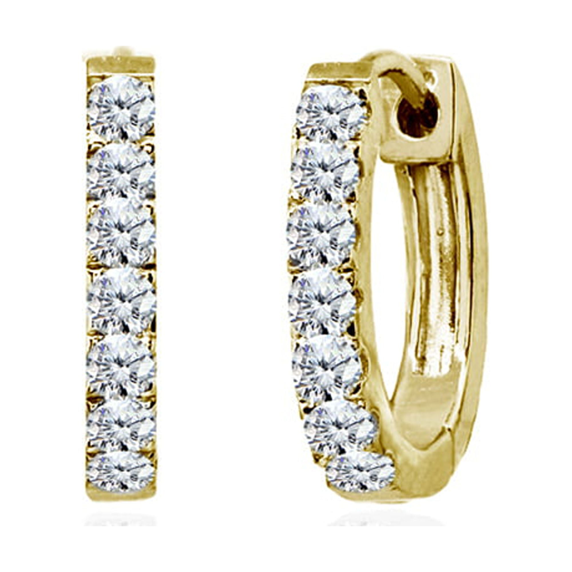 Small 15mm CZ Oval Huggie Hoop Earrings in Gold Flash Sterling Silver