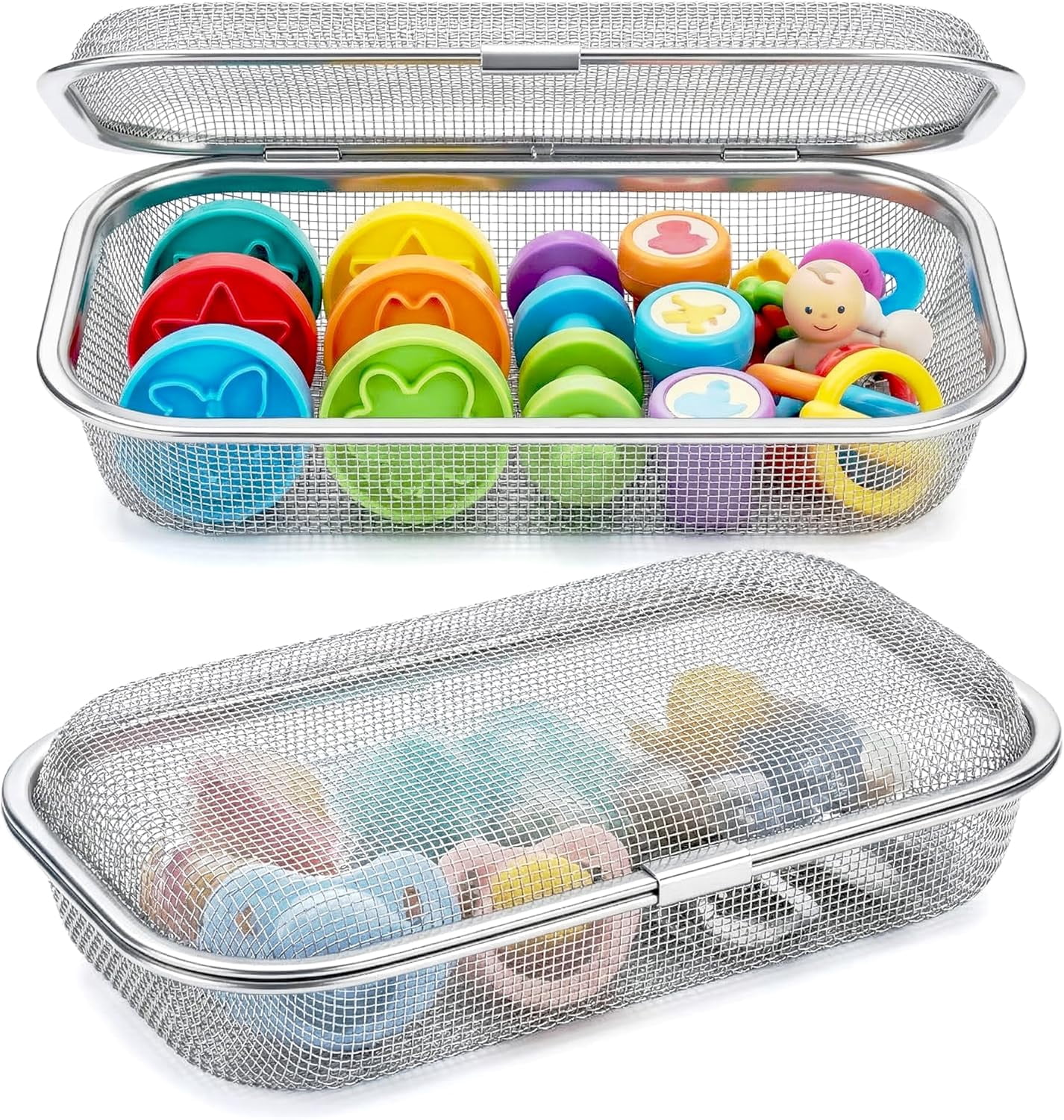 Small 18/8 Stainless Steel Utensil Basket for Dishwasher, 12-Mesh Design Dishwasher Basket & Rust-Resistant Organizer, Silver