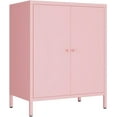 thumbnail image 1 of Small 2 Metal Storage Side Buffet Cabinet for Bed Room,Living Room,Entryway,Hallway,Home,Hotel,Office,Garage,Kitchen,1 Removable Shelf. (Metal Door, Pink), 1 of 12