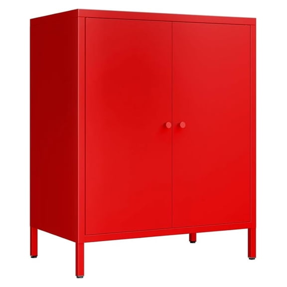 Small 2 Metal Storage Side Buffet Cabinet for Bed Room,Living Room,Entryway,Hallway,Home,Hotel,Office,Garage,Kitchen,1 Removable Shelf. (Metal Door, Red)