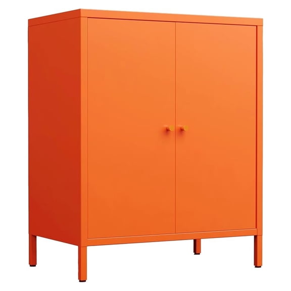 Small 2 Transparent Door Metal Storage Side Buffet Cabinet for Bed Room,Living Room,Entryway,Hallway,Home,Hotel,Office,Garage,Kitchen,1 Removable Shelf. (Metal Door, Orange)