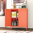thumbnail image 1 of Small 2 Transparent Door Metal Storage Side Buffet Cabinet for Bed Room,Living Room,Entryway,Hallway,Home,Hotel,Office,Garage,Kitchen,1 Removable Shelf. (Striped Door, Orange), 1 of 14