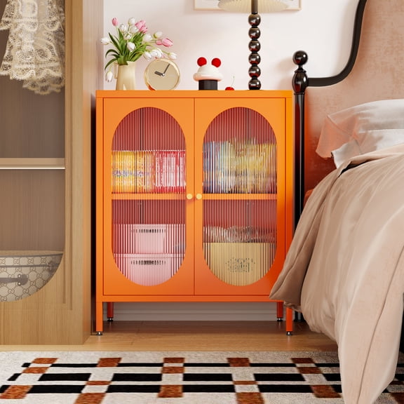 Small 2 Transparent Door Metal Storage Side Buffet Cabinet for Bed Room,Living Room,Entryway,Hallway,Home,Hotel,Office,Garage,Kitchen,1 Removable Shelf.