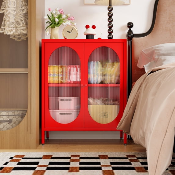 Small 2 Transparent Door Metal Storage Side Buffet Cabinet for Bed Room,Living Room,Entryway,Hallway,Home,Hotel,Office,Garage,Kitchen,1 Removable Shelf.
