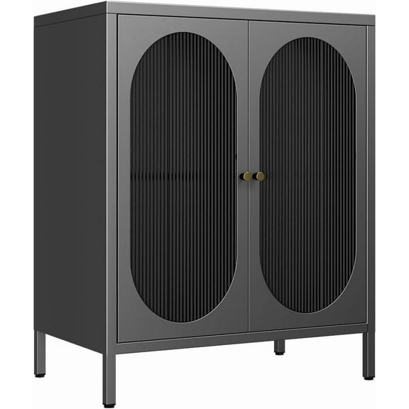 Small 2 Transparent Door Metal Storage Side Buffet Cabinet for Bed Room,Living Room,Entryway,Hallway,Home,Hotel,Office,Garage,Kitchen,1 Removable Shelf
