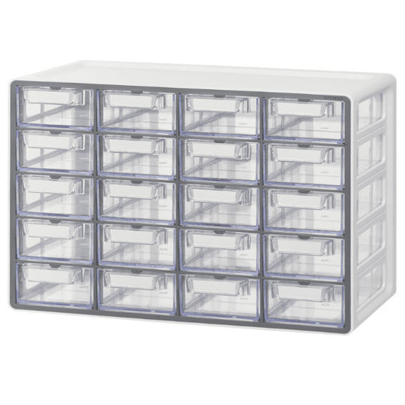 Small 20-Drawer Cabinet  Stackable Clear Organizer for Hardware, Beads, Plastic Bricks, Office, and Craft Storage (Made in Korea, Gray)