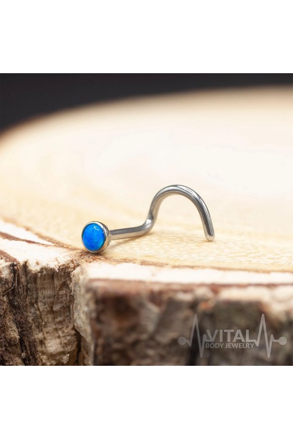 Small 20G Opal Nose Ring Cork Screw, Press Fit, 316L Surgical Steel, Multicolor - Vital Body Jewelry
