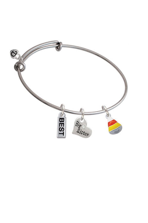 Small 3-D Enamel Candy Corn Big Sister Heart Expandable Bangle Bracelet