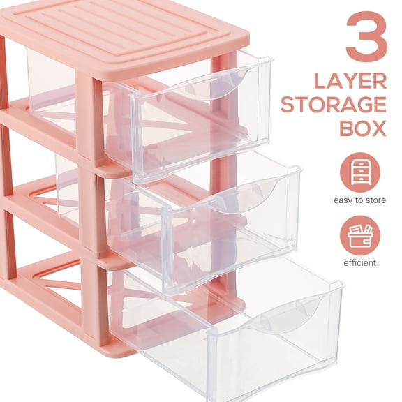 Small 3 Drawer Storage Organizer, Pink Plastic Drawer Storage, Small Desktop Organizer for Home, Office