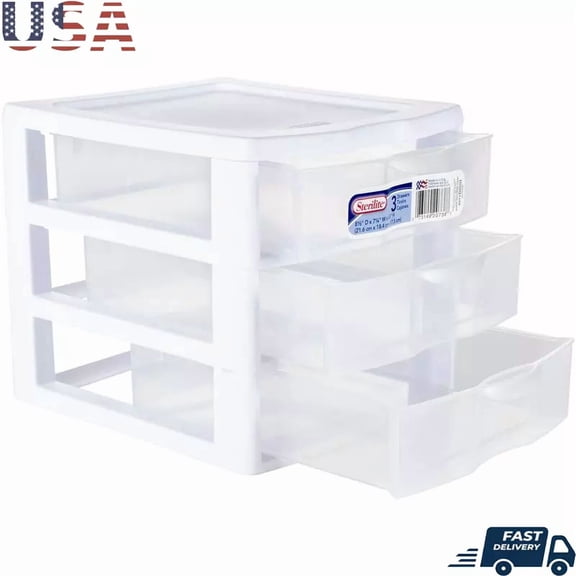 Small 3 Drawer Storage Unit Clear Plastic Stackable Organizer Home Office Craft
