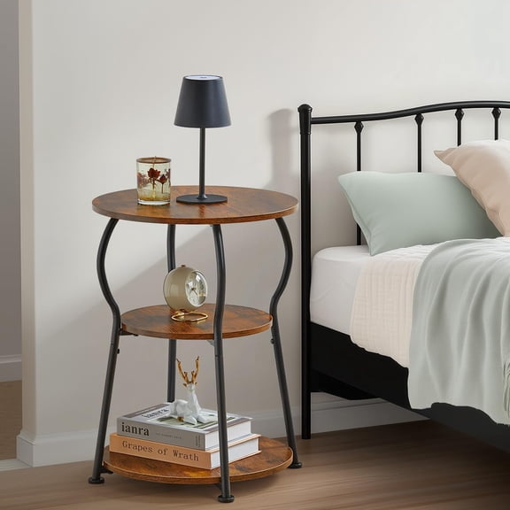 Small 3-Tier Round Side Table, End Table for Chairs or Sofas, Functional Nightstand for Bedroom & Living Room, Compact Accent Table