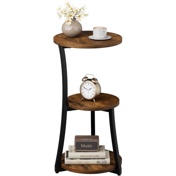 Small 3-Tier Round Side Table with Storage Shelf, Vintage Accent End Table for Small Spaces