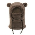 thumbnail image 1 of Small 3 in 1 Cute Bear Ear Warm Hat Scarf Mask Set Winter Fleece Beanie Neck Warmer Face Cover （Coffee）, 1 of 2