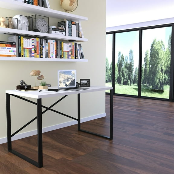 Small 35" Wooden Top Desk For Teens' Study Area - Black Metal Base, Writing And Computer Use, 28" Height, 20 Lb Teens Bedroom Surface, Frame, Lb, 23" Depth