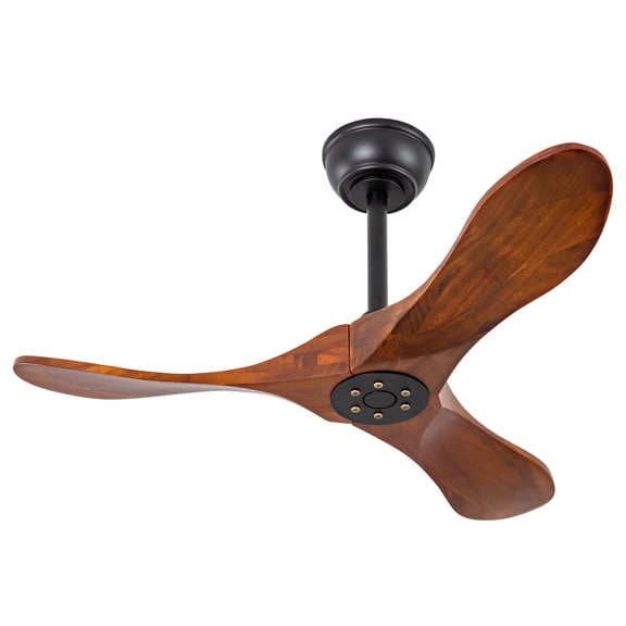 Small 36" Wood Outdoor Ceiling Fan with Remote, 3-Blade No Light, Walnut