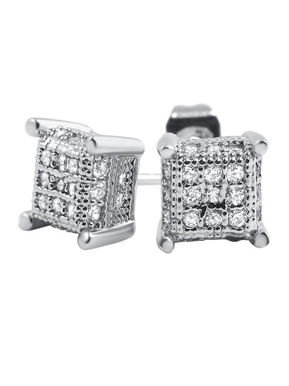 Small 3D Cube VVS Moissanite Earrings .925 Sterling Silver