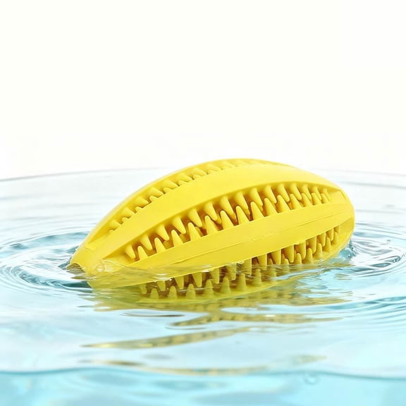 Small 4.7-Inch Yellow Rubber Chew Toy Ball, Durable Bite-Resistant Elastic Treat-Dispensing Ball With Textured Surface, Interactive Puzzle Toy For Teeth Cleaning, Fetching And