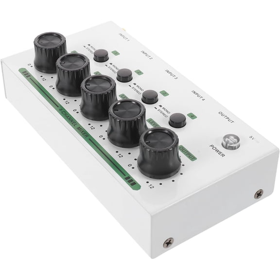Small 4-Channel Audio Mixer, Multi-Functional Stereo Mixer for Guitar Recording, Live Streaming, Podcast and On-Site Sound Mixing