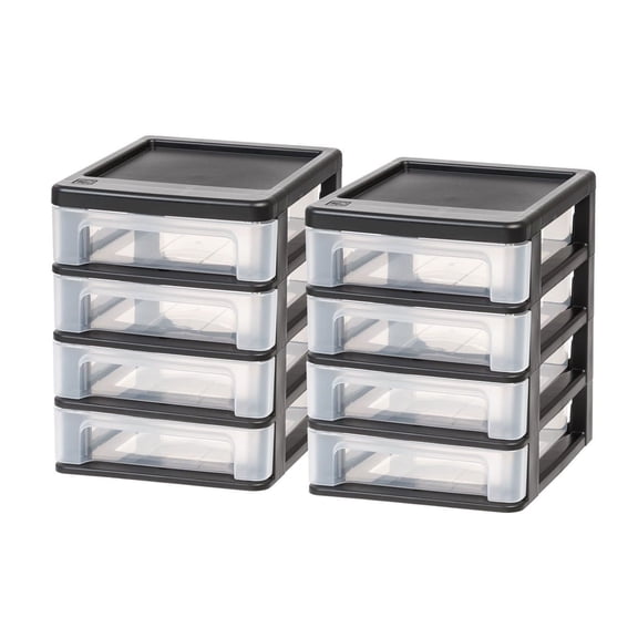 Small 4-Drawer Desktop Organizer Set of 2 - Black Clear Plastic Stacking Organizers for Office, Craft, Bathroom Storage - Compact Desktop Unit