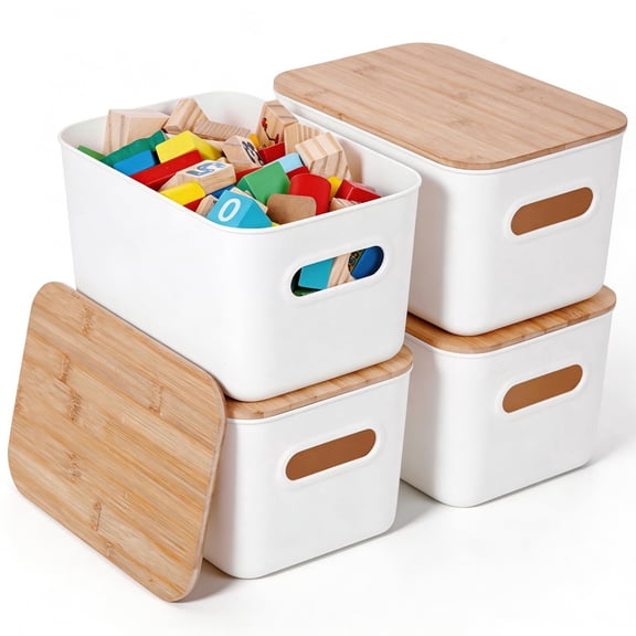 Small 4 Pack Plastic Stackable Storage Bins with Lids