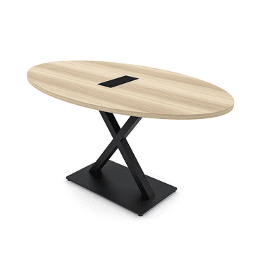 Small 4 Person Oval Conference Room Table With X Base And Power Unit