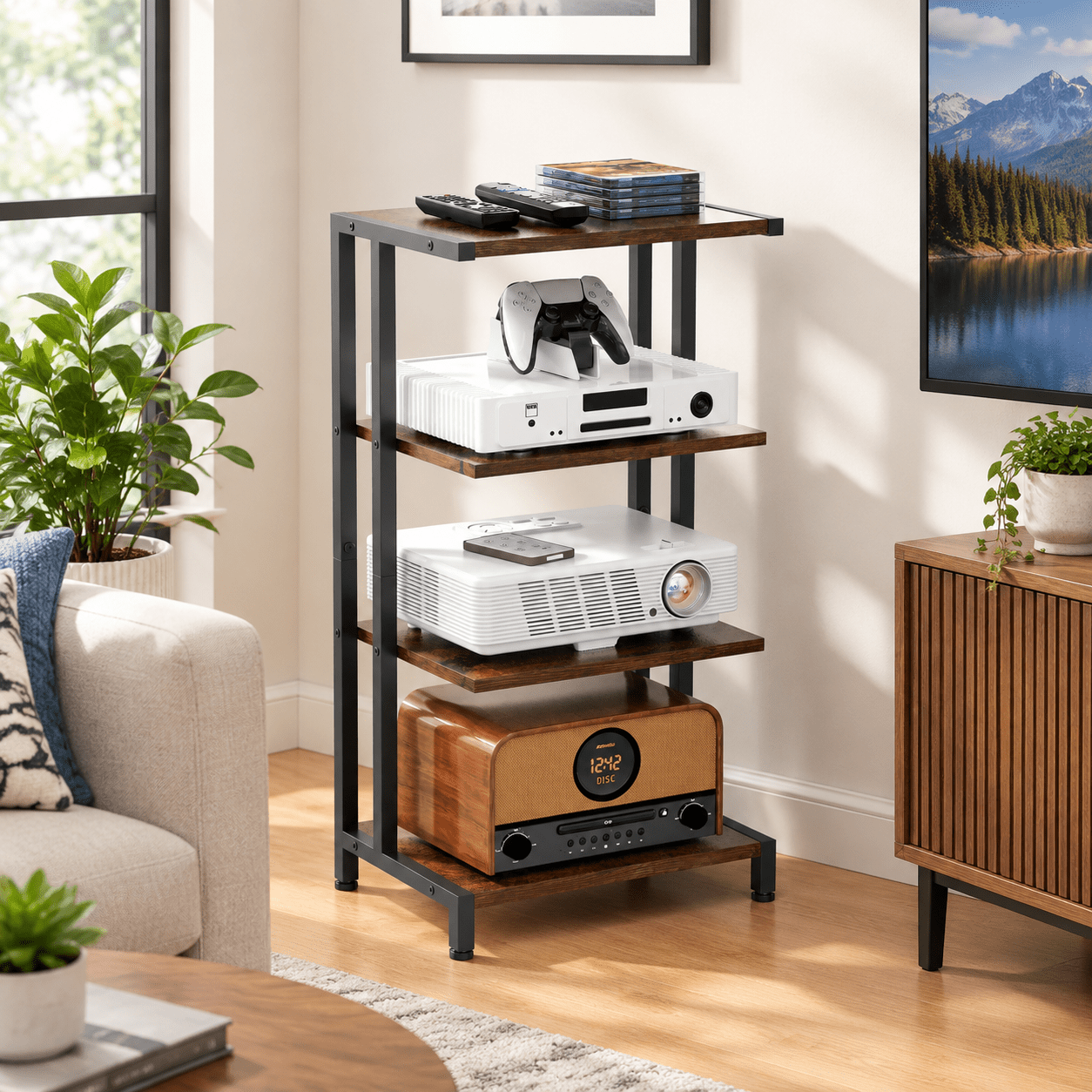 Compact Outlets For Kitchen Small 4-Tier Media Stand Narrow Wooden Corner Shelf, Without Outlet ...