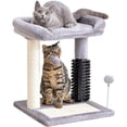 thumbnail image 1 of Small 4-in-1 Cat Tree Tower with Self-Grooming Brush & Sisal Scratching Post, Plush Cat Bed and Hanging Ball for Indoor Kittens, Cream Gray, 1 of 9