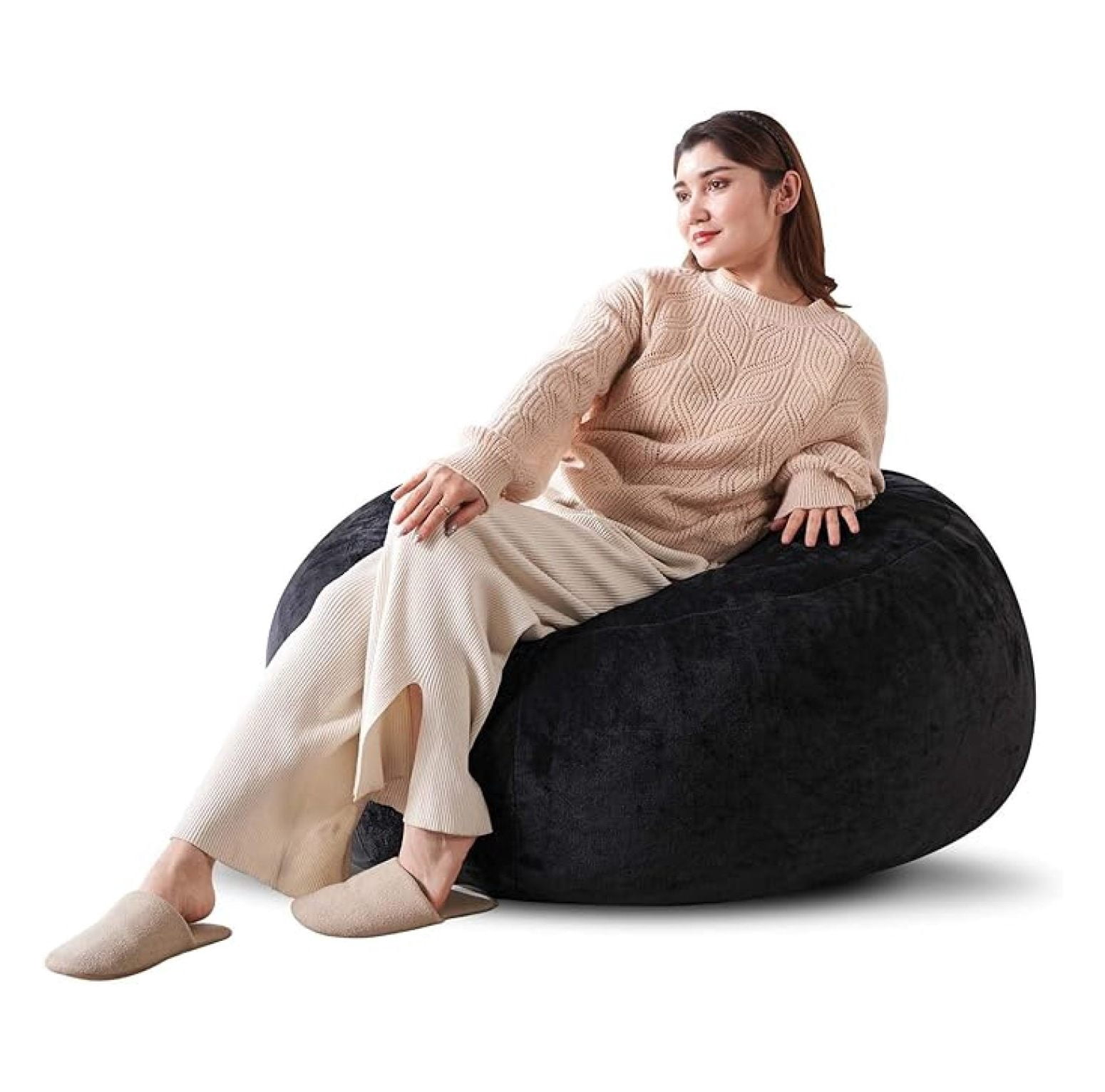 Small 4FT Memory Foam Bean Bag Chair for Adults - Black Corduroy Fabric with Filling, Comfy Gaming & Movie Beanbag Sofa Floor Couch, Large Lounger for Living Room/Dorm/Classroom/Bedroom