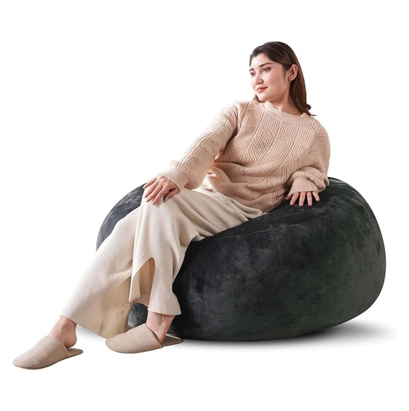 Small 4FT Memory Foam Bean Bag Chair for Adults - Dark Grey Corduroy Fabric with Filler, Gaming & Movie Furniture, Large Beanbag Sofa Couch, Chair for Living Room/Dorm/Bedroom