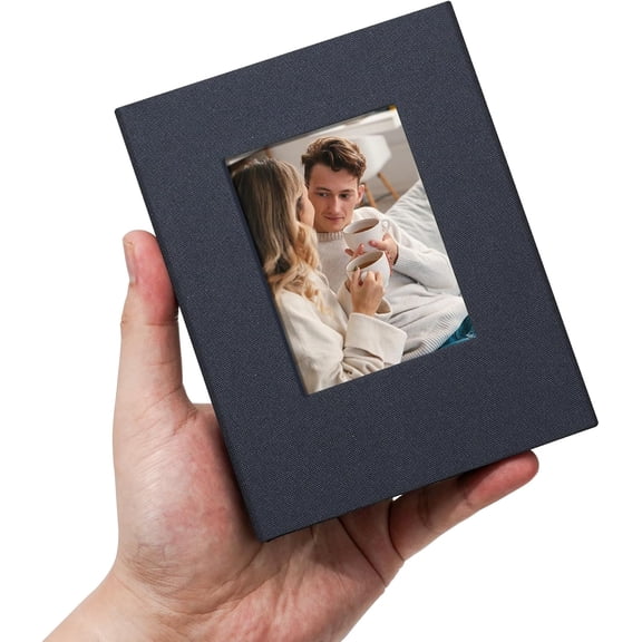 NestE Small 4x6 Photo Album 100 Pockets Linen Cover with Front Window Portable Mini Picture Book for Family Travel Wedding and Memory Keepsake Organizer Gray Blue