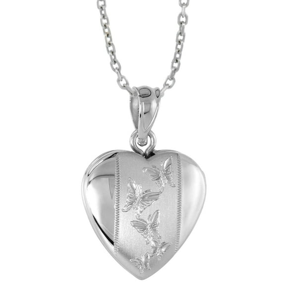 Small 5/8 inch Sterling Silver Butterfly Locket Necklace for Women Heart Shape Butterflies 18 inch RL_30H